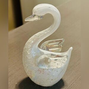 Iridescent Spatter Glass Hand Blown Swan Figurine